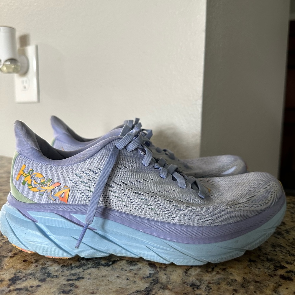 Hoka Clifton 8 Women's Running Shoes - Light Blue and Lavender